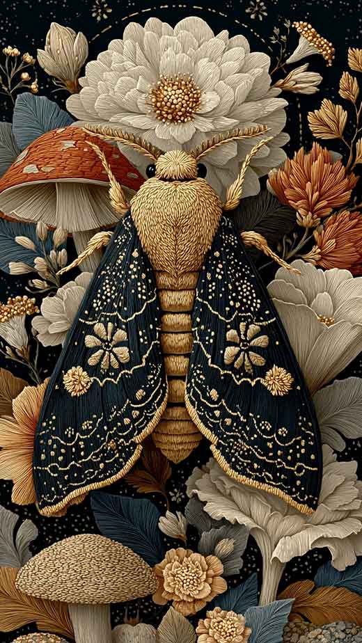 moth fall aesthetic cottagecore and mushrooms phone background wallpaper