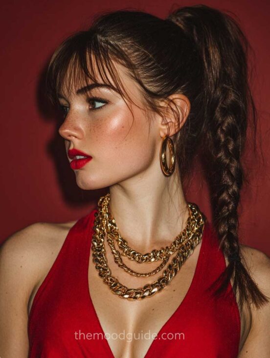femme fatale baddie hairstyle with braided ponytail