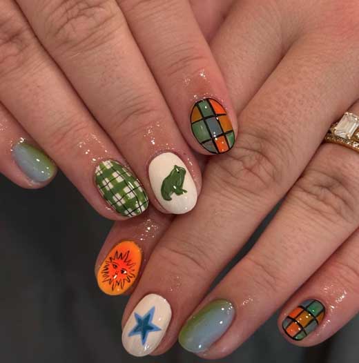 retro cool back to school nail art with indie and fall design