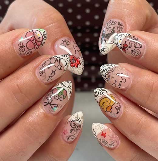 sanrio notebook doodles cute back to school nail ideas