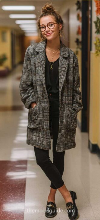 classy black jeans fall back to school outfit with oversized blazer
