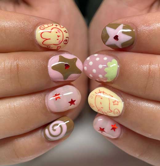 hello kitty kawaii doodle fun short cute nails