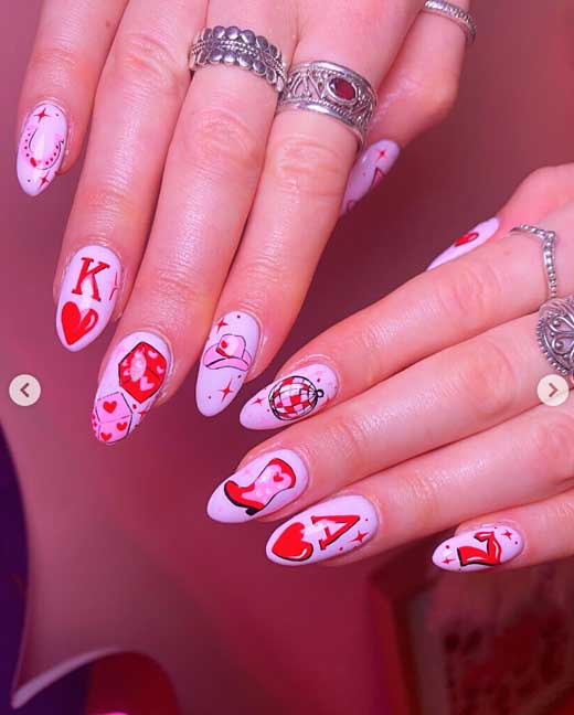 pink and red aesthetic nails for cowgirl back to school