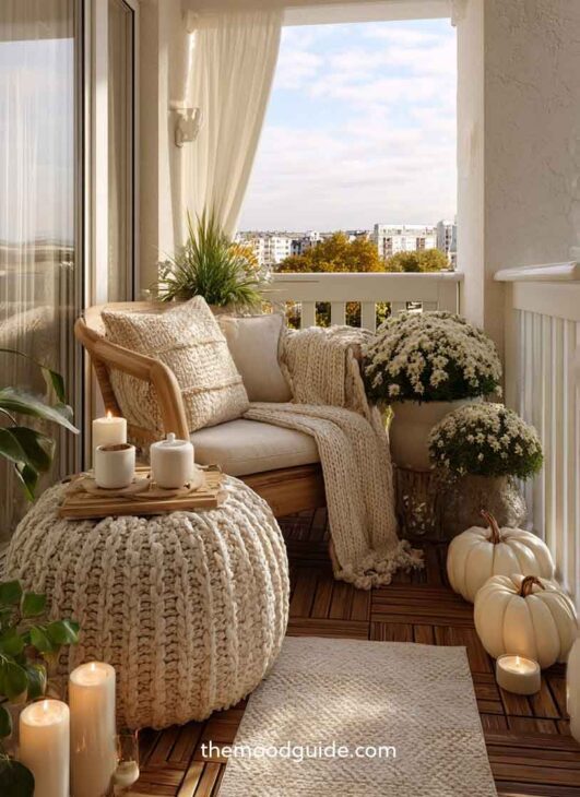 fall balcony small apartment cozy decor aesthetic