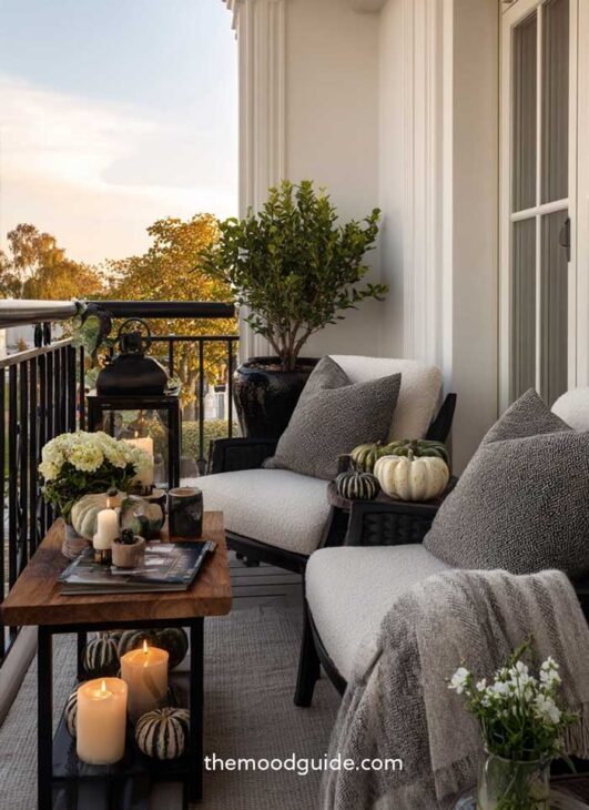 modern aesthetic fall balcony for small apartment