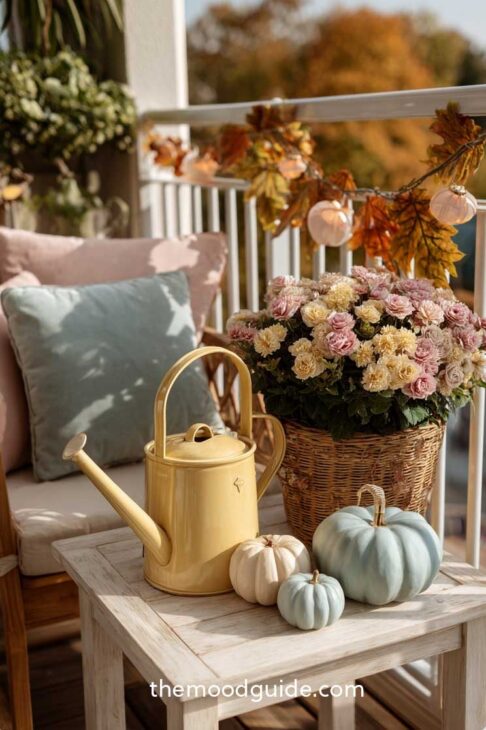 cute pastel girly feminine fall balcony decor
