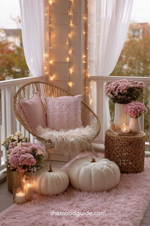 aesthetic pink fall balcony decor
