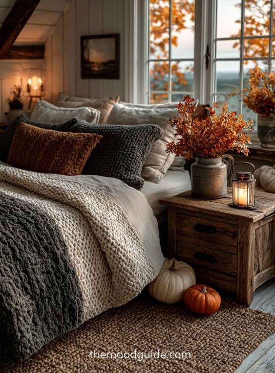 cozy aesthetic farmhouse bedroom decor idea will fall and neutral colors