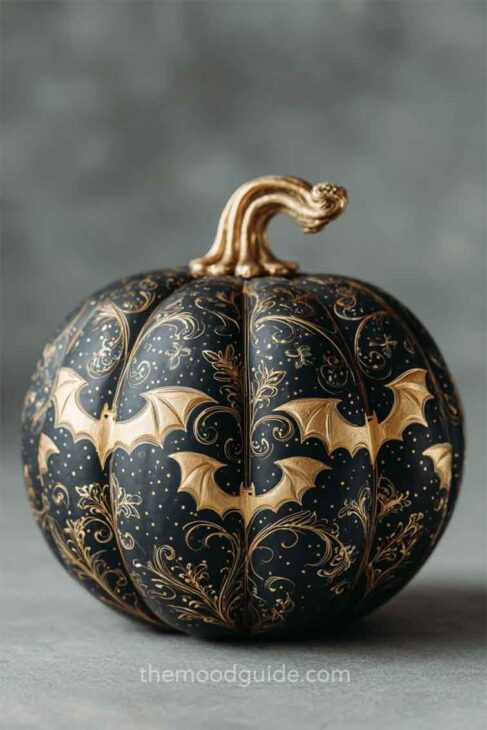 black and gold pumpkin painting