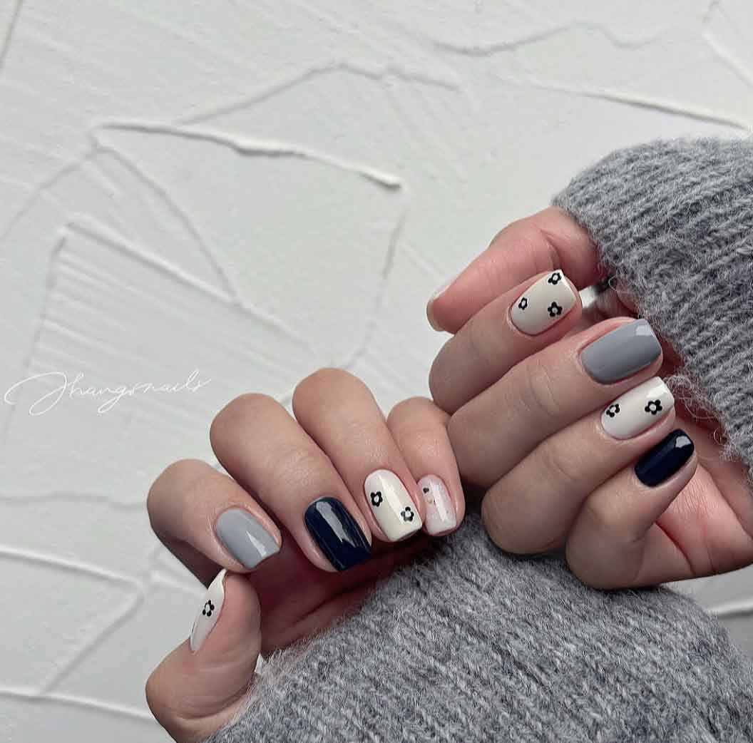 simple black grey beige white fall nail art