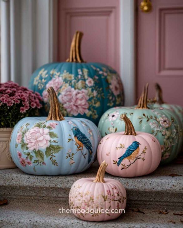 pastel pink pumpkins with handpainted art
