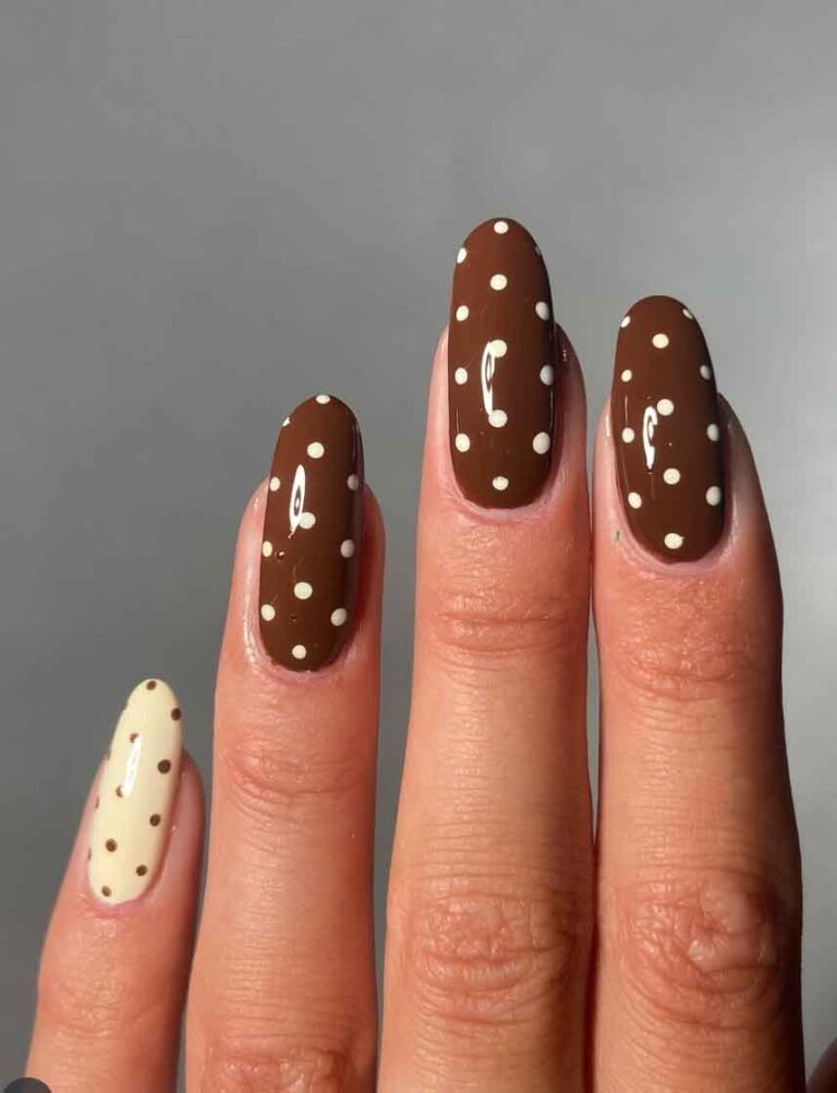 polka dot simple fall nail design in brow and beige