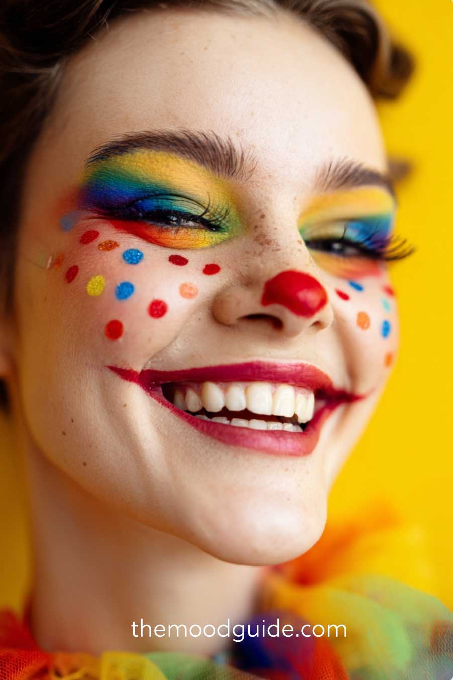 colorful rainbown happy fun clown halloween makeup
