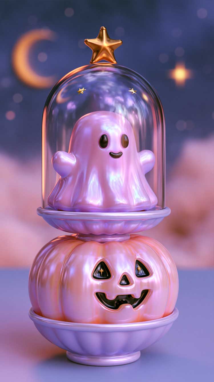 adorable 3d ghost and pumpkin halloween phone wallpaper