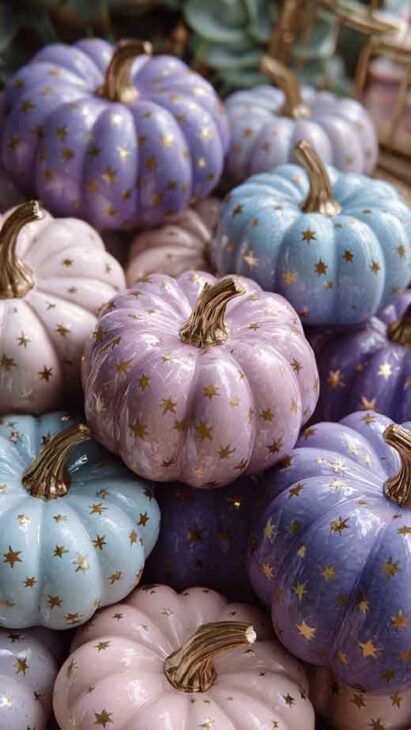girly pink pastel soft cute light blue, light purple pumpkin phone wallpaper