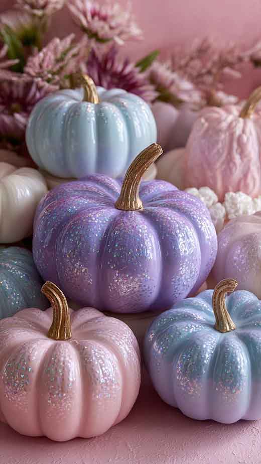 cute pumpkins pastel light blue lilac soft pink fall wallpaper