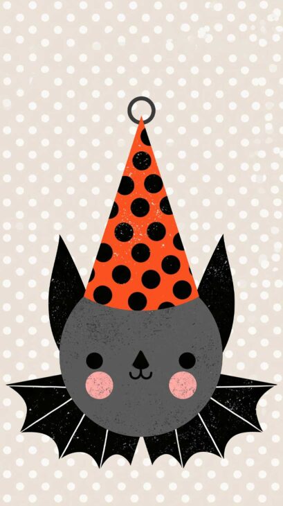 cute vintage cat bat halloween wallpaper