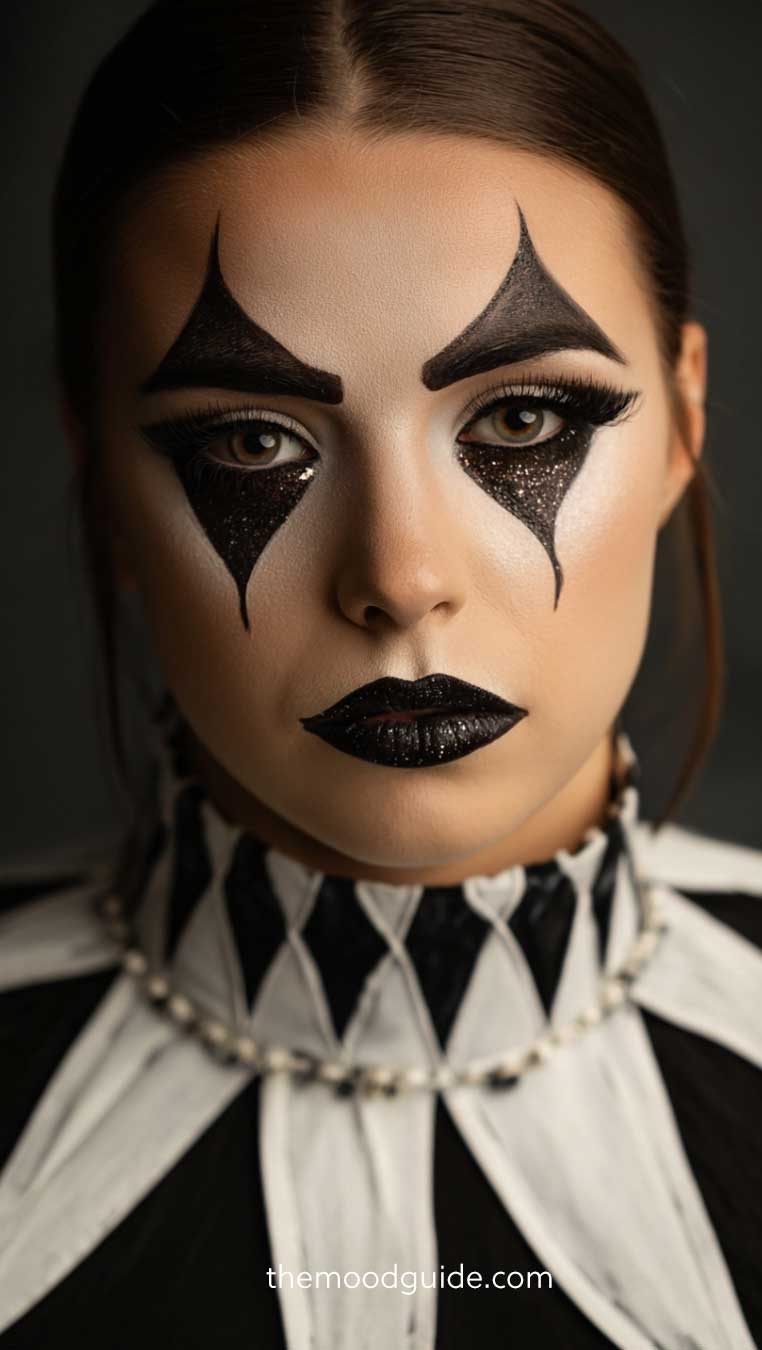 black and white easy minimal chic pierrot clown makeup