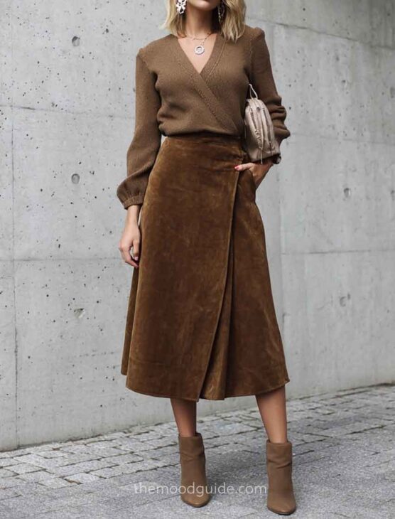 brown fall aesthetic suede skirt outfit