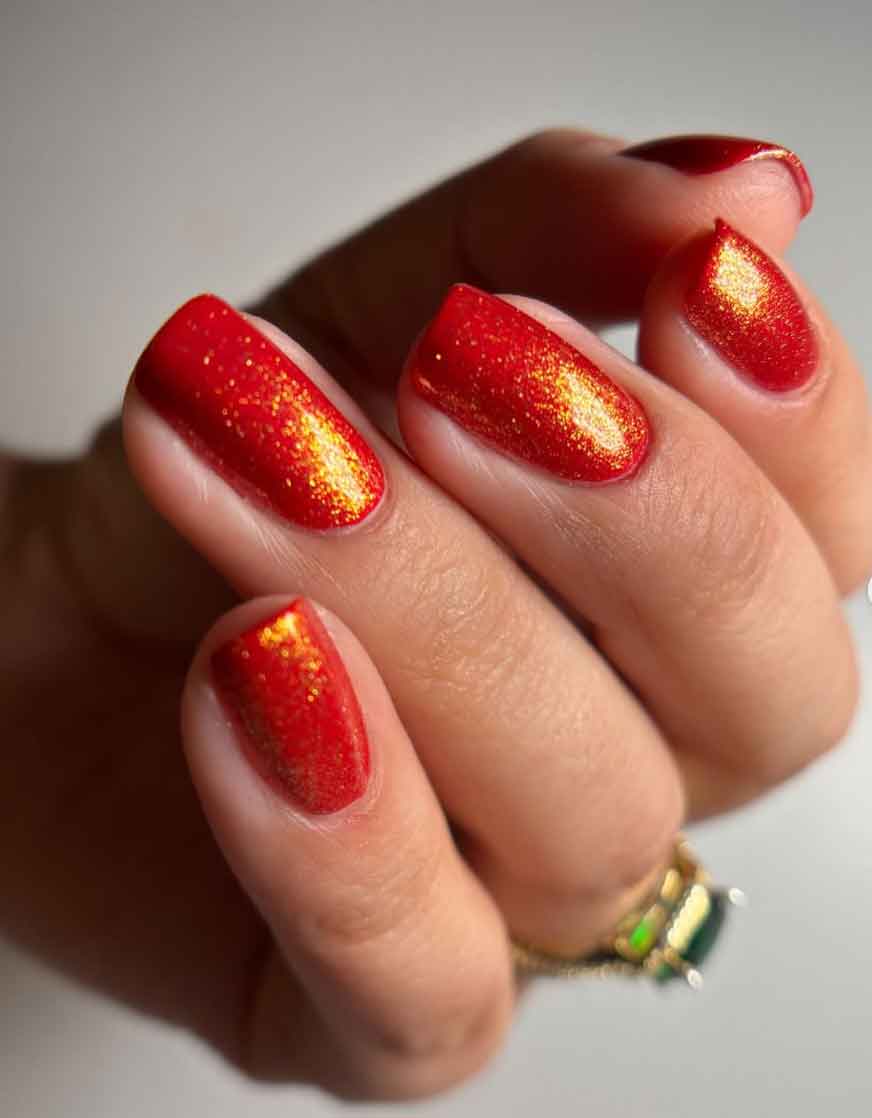 simple shimmery fall nails square aesthetic orange