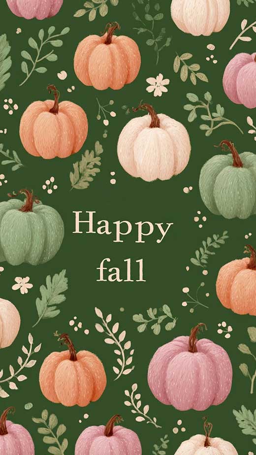 cute green and pink pattern happy fall quote wallpaper