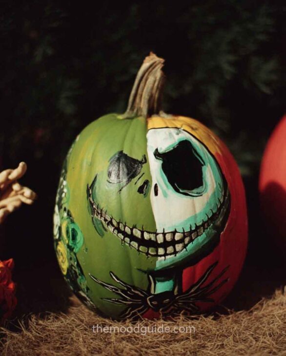 jack eskeleton and grinch painted pumpkin