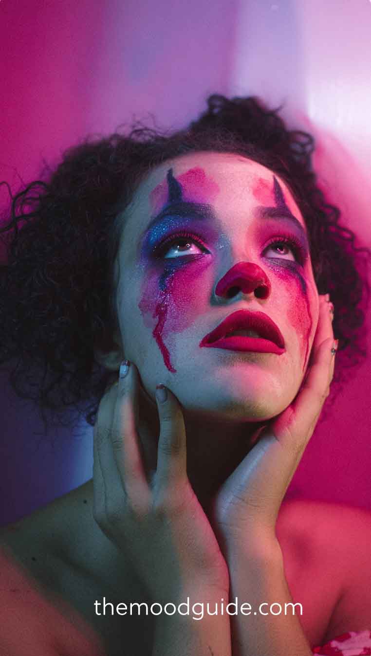 sand and crazy clown messy makeup idea for halloween