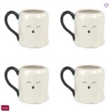 Ceramic Halloween cute minimal Ghost Mug, Set Of 4