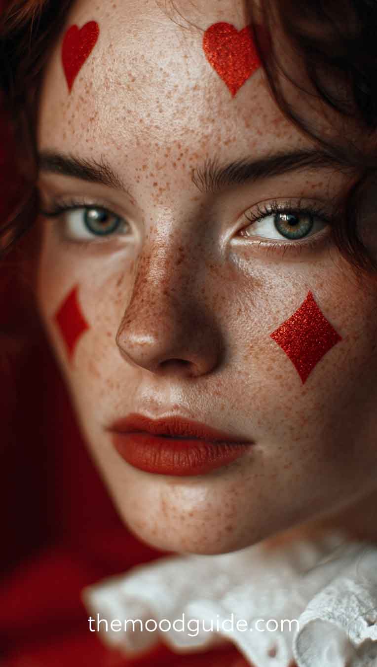 simple heart clown makeup on natural skin with no base