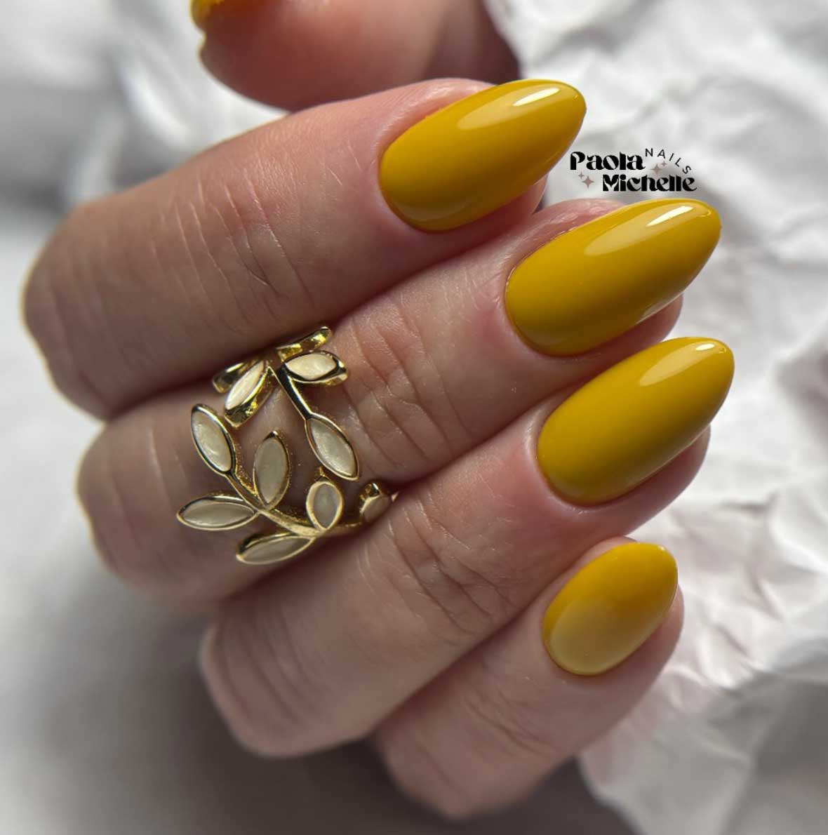 mustard almond nails