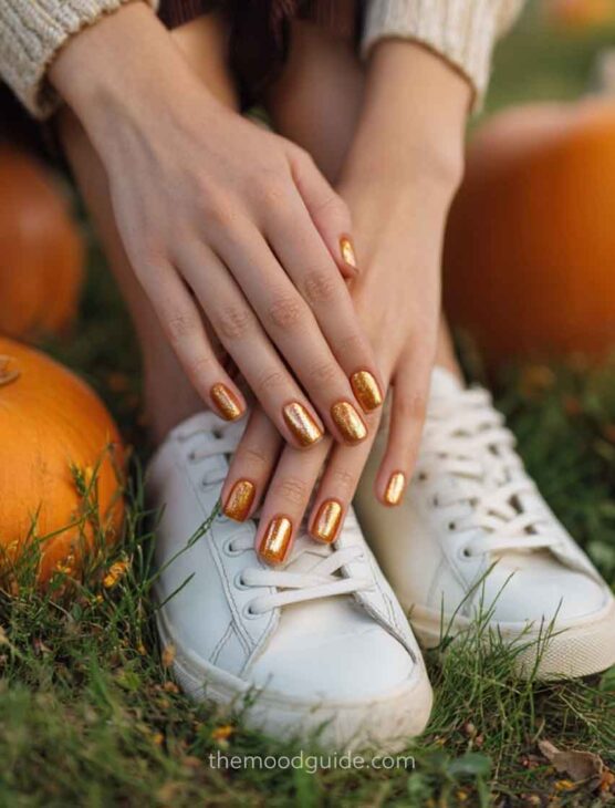 orange aesthetic fall girl nails