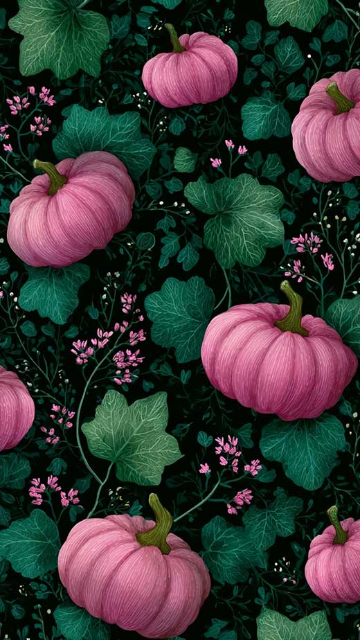 pink and green vines pumpkins autumn wallpaper