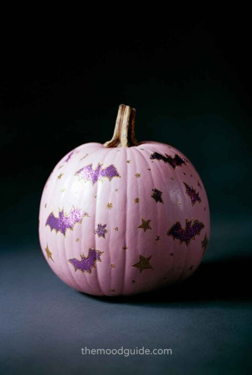 pink pumpkin with purple handpainted bats