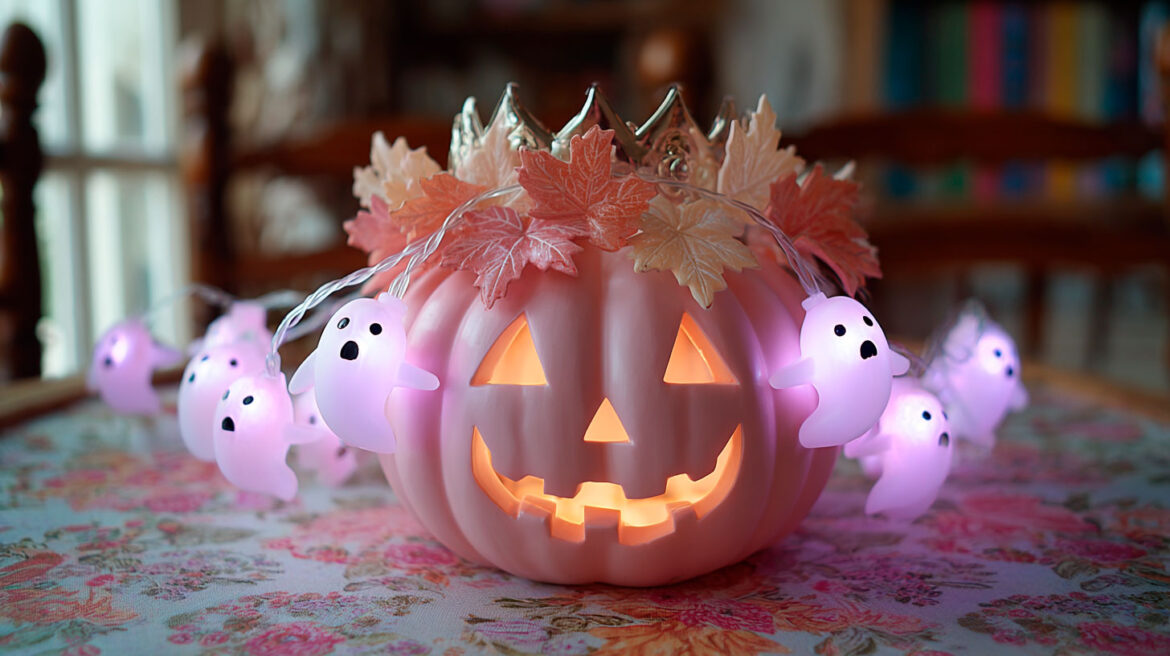 pink pumpkin and ghosts desktop wallpaper