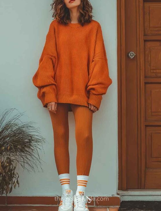 orange aesthetic fall girl casual outfitl
