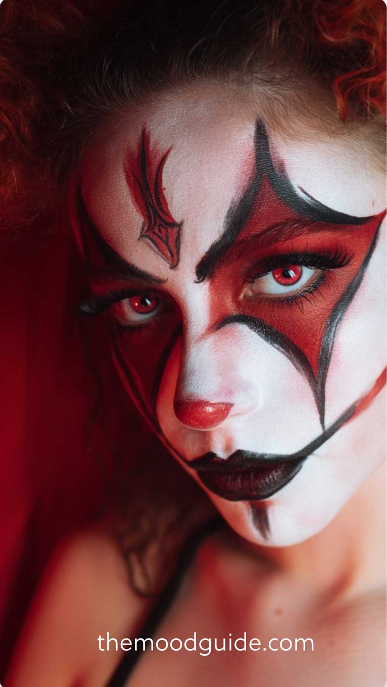 devil red and black clown makeup