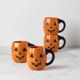 Vintage Halloween Figural Pumpkin Mugs - Set of 4 orange and black