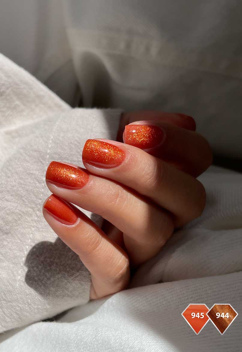 square glittery aesthetic orange nails
