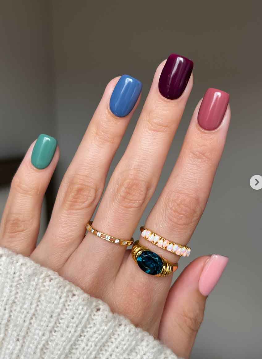 skittle fall nails on simple square
