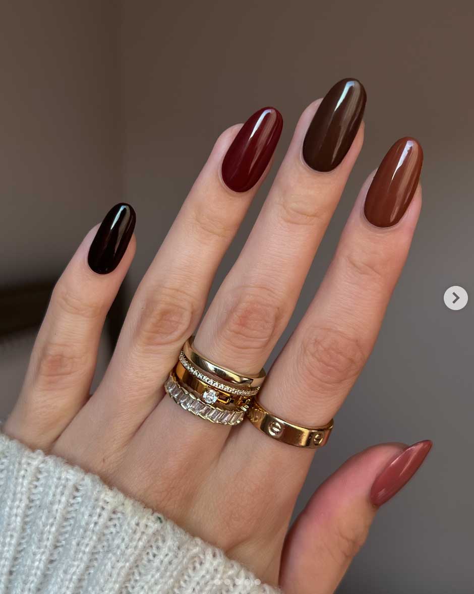 simple plain skittle brown nails for fall
