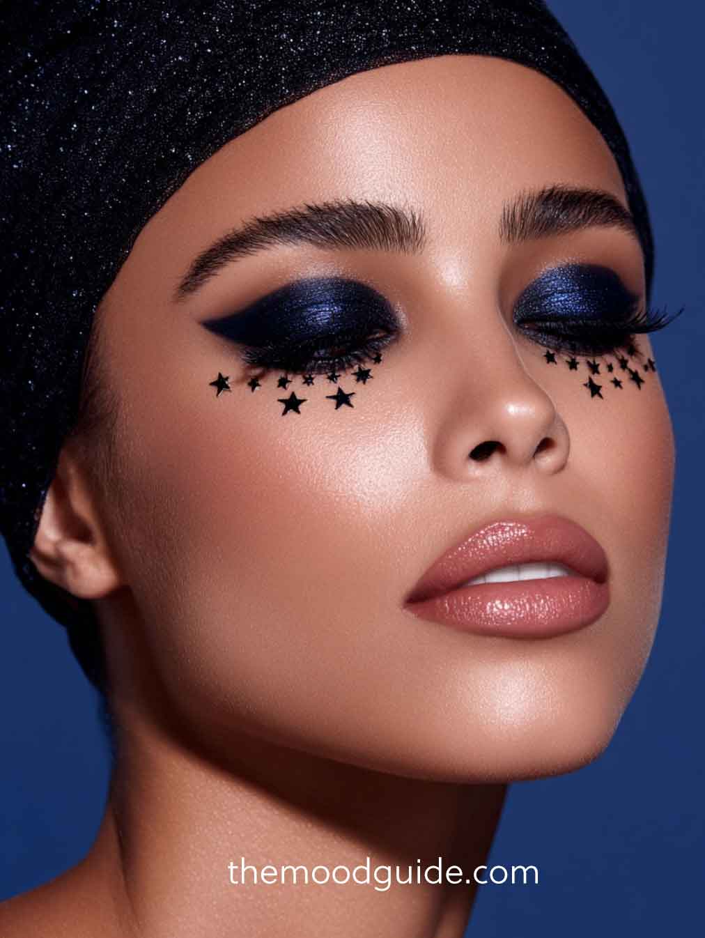 chic navy blue makeup for witchy celestial makeup