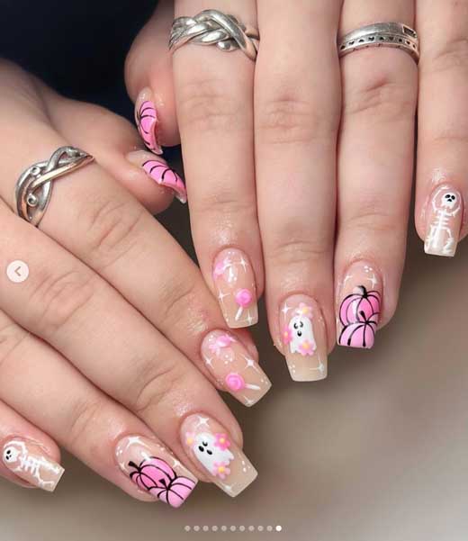 cute pink halloween manicure