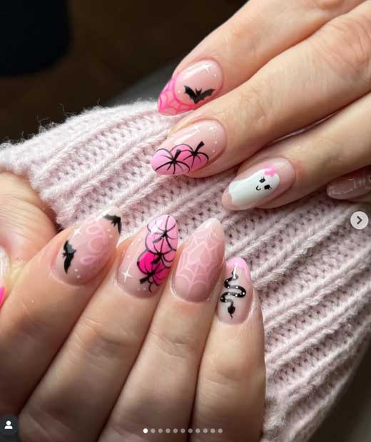 cute pink halloween nail art 