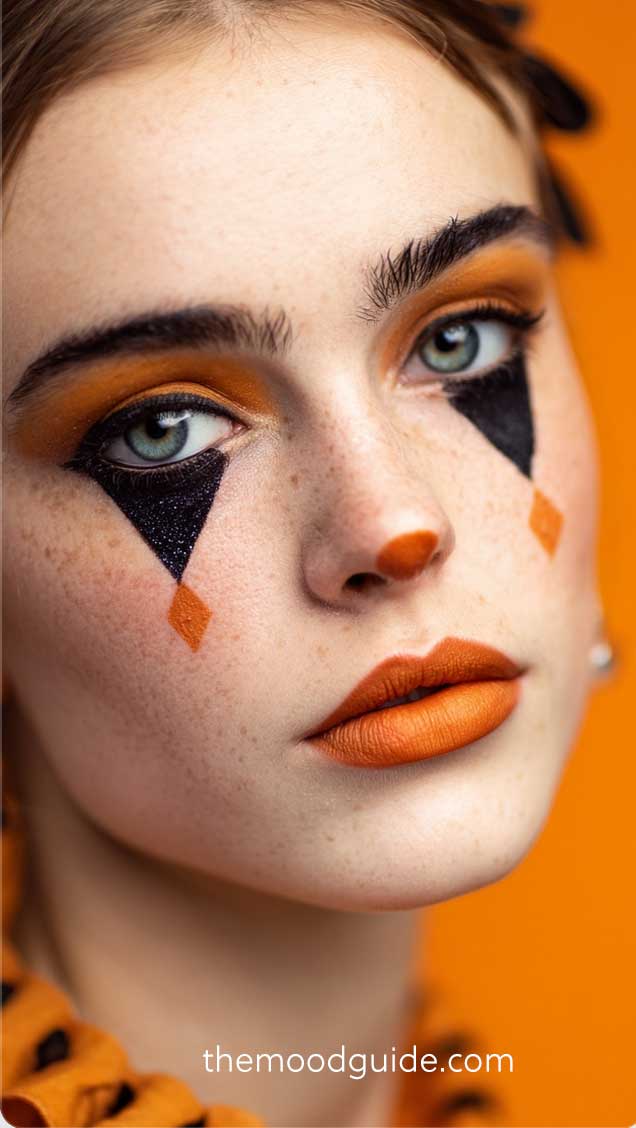 simple easy black and orange pierrot makeup