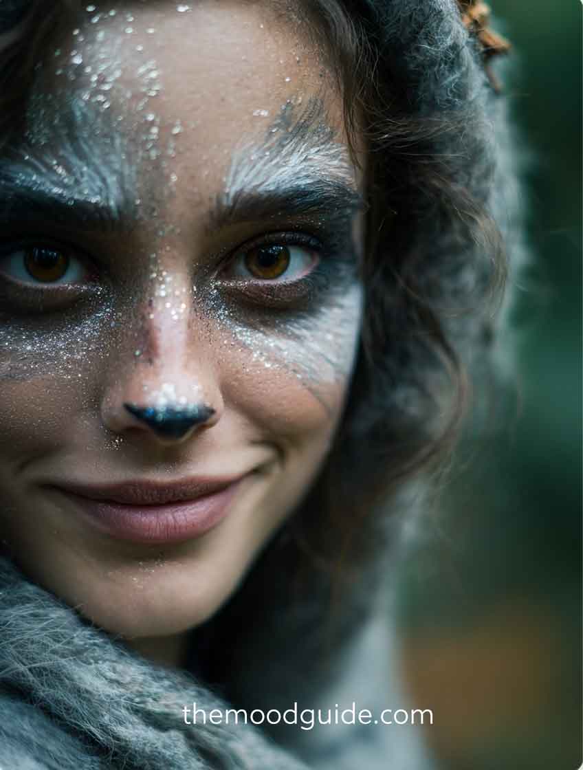 raccoon makeup idea for halloween with white silver and black