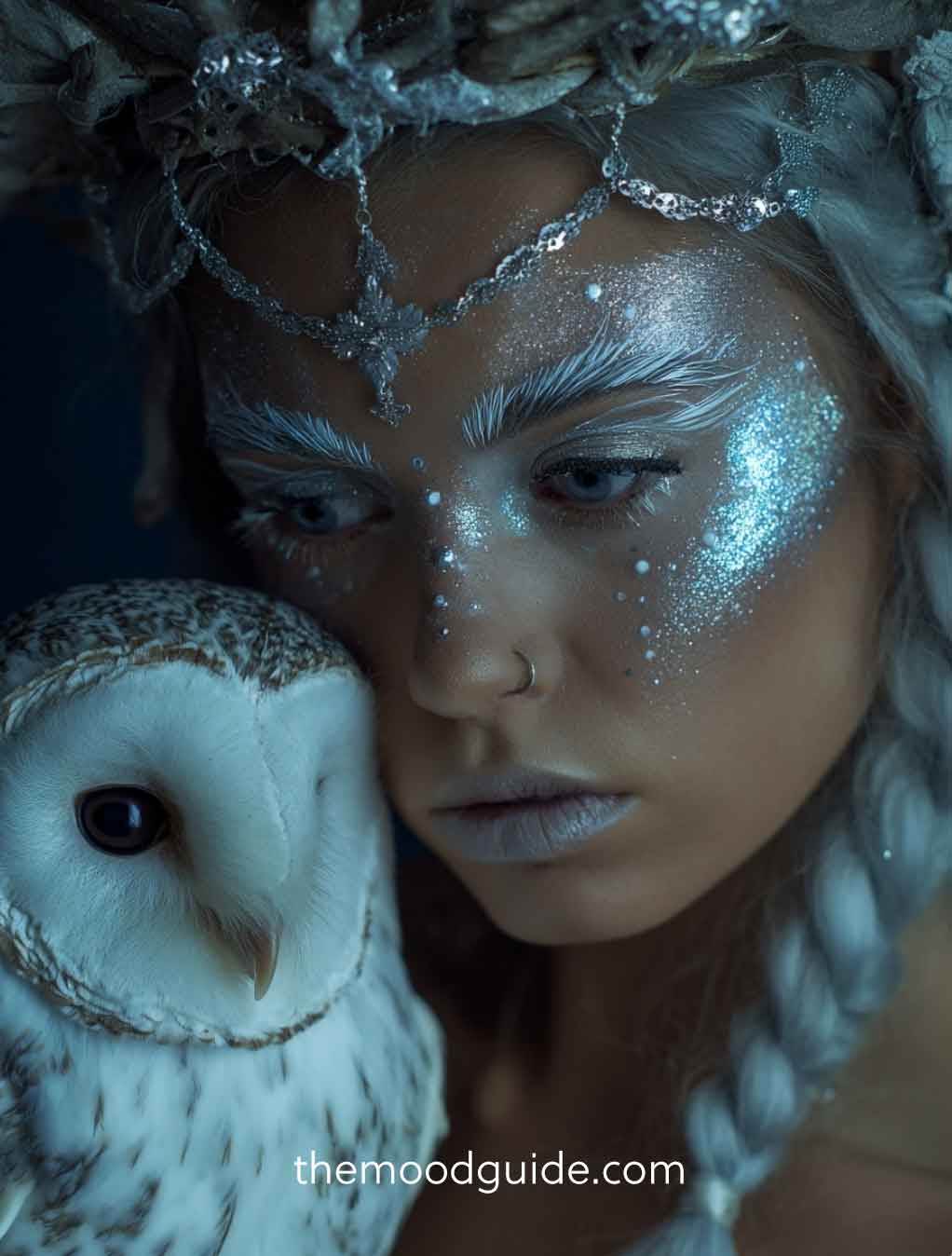 magic woodland silver and white winter owl makeup