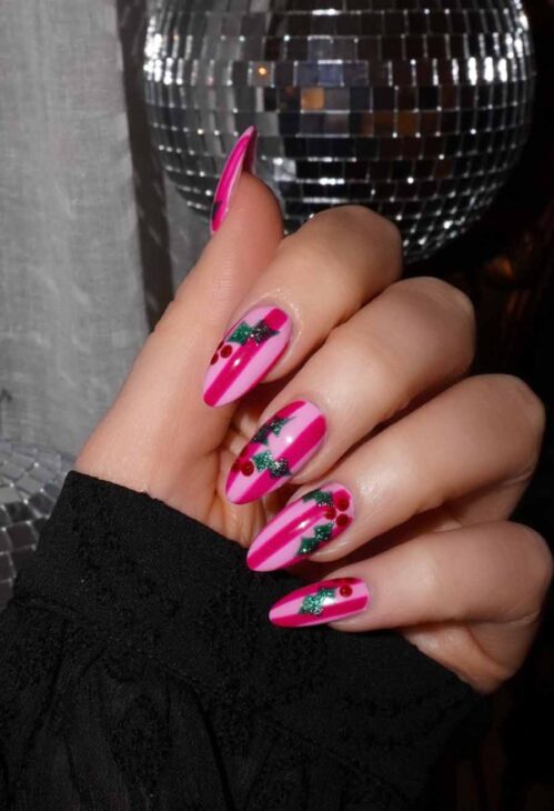 trendy girly pink cute-christmas nails
