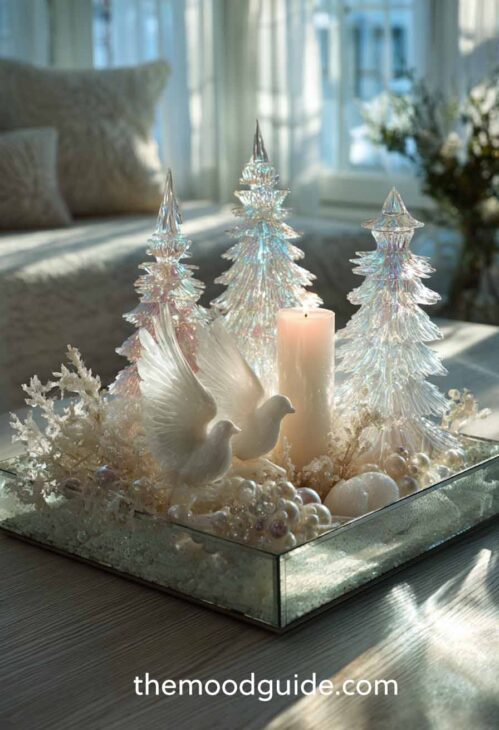 elegant angel aesthetic christmas centerpiece idea with glass ornaments