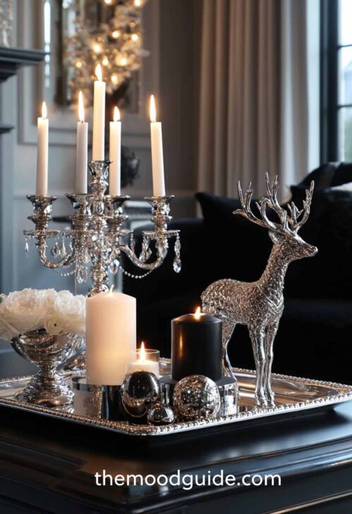 luxury silver and black christmas tree centerpiece decorations