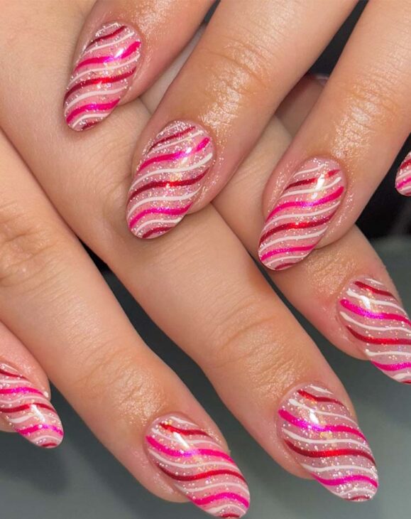 pink and red christmas nails